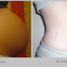 vergelijking 36 weken (1ste en 2de zwangerschap) links mijn buik tijdens Robin's zwangerschap en m'n buik tijdens deze zwangerschap (deze keer gelukkig nog niet zoveel kilo's bijgekomen als de eerste keer) 